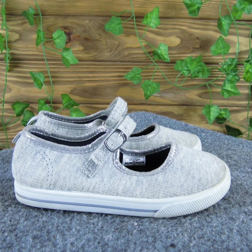 OshKosh B'gosh Girls Mary‎ Jane  Sz T 11 Medium Silver Fabric Hook & Loop